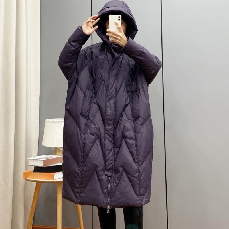 2026 Winter Korean Loose Hooded Thickened White Down Medium and Long Down Jacket Casual Comfortable Coats  Zipper Warm Clothing