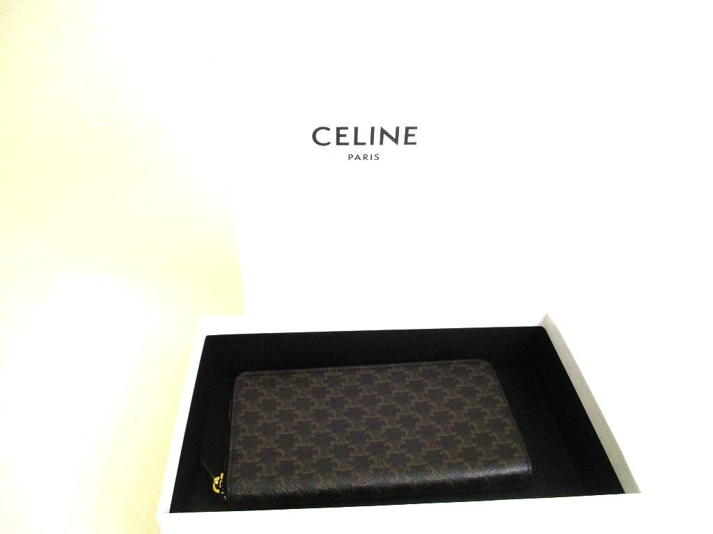 Authentic CELINE Triomphe Camvas Leather Large Zipped Wallet Purse #b281  Open Box