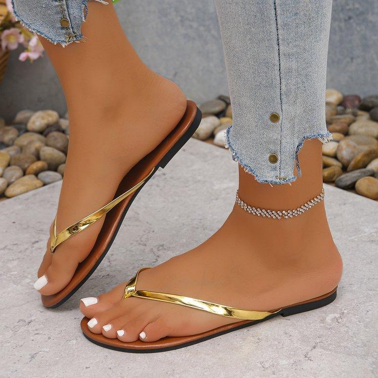 

Сандалии Вьетнамки Пляжный Отпуск и Повседневная Плоская Обувь Противоскользящая Обувь Женские Сандалии и Шлепанцы 43 золотой