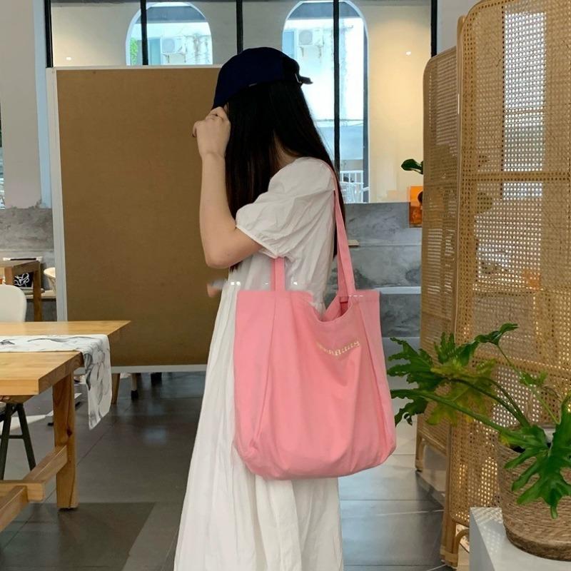 Candy-colored Letter Single-shoulder Canvas Tote Bag