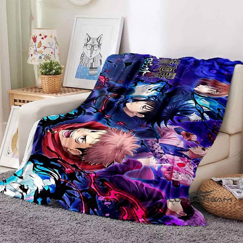 Jujutsu Kaisen Cartoon-Themed Flannel Blanket — Soft & Cozy Throw for Bed, Sofa, or Picnic Use — A Great Gift for Kids