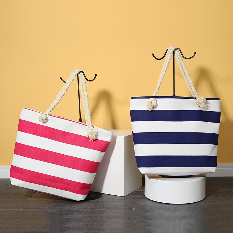 New beach bag striped, casual bag underarm bag women's shoulder bag women's canvas bag