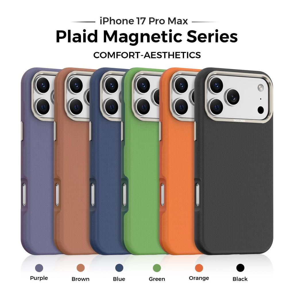 iPhone 17 Pro Max Tech Plaid Magnetic Leather Case with Card Holder