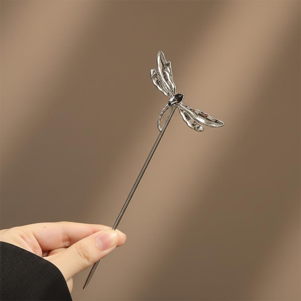 Chinese Style Dragonfly Hairpin Alloy Eco-Friendly Coating For Hanfu Qipao Traditional Costume Silver Black Diamond белый