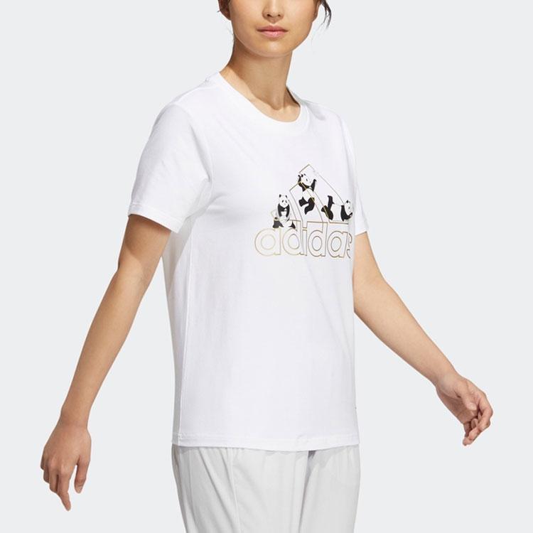 Adidas Large Logo Panda Print Casual Short Sleeve T-Shirt Women Tops White HT6900