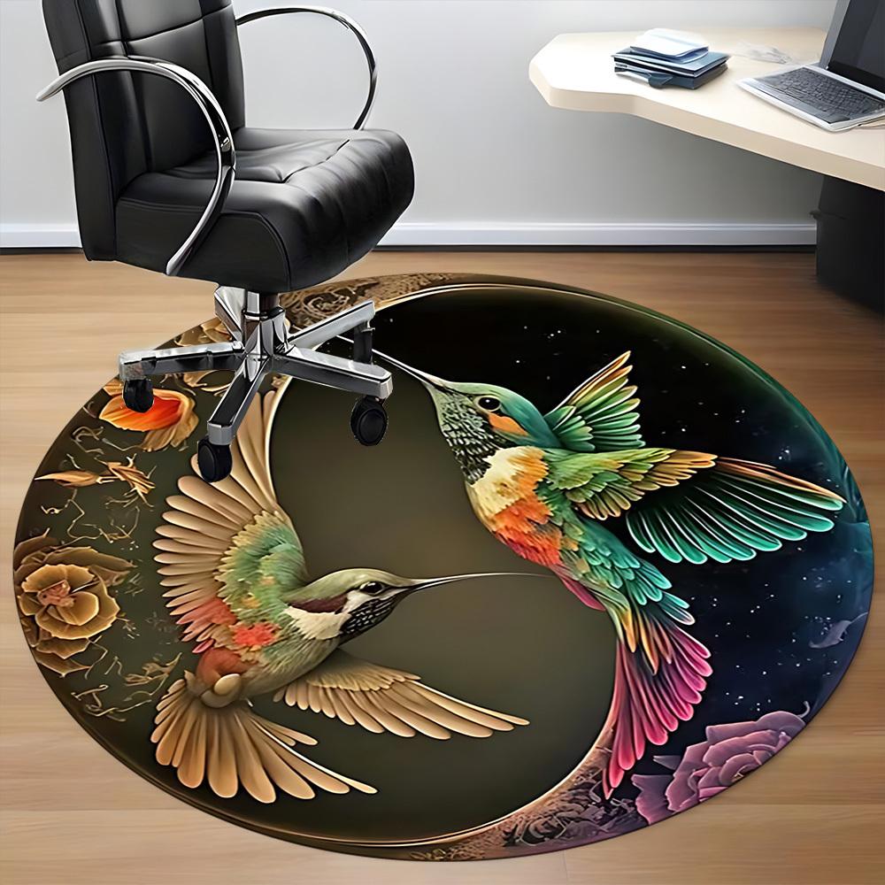 1pc Hummingbird Artwork Chair Carpet for Office, Round Non Slip Durable Large Size Office Carpet, Suitable for Office