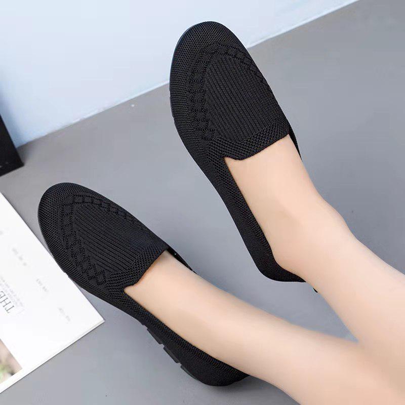 Spring Women s Fly Knit Slip-On Shoes - Low Cut, Flat Bottom, Casual Black Design 37 чёрный