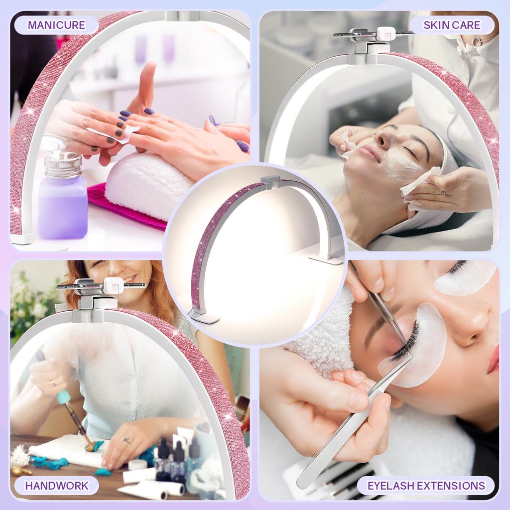 DianaBeauty Half Moon Light 35W Nail Desk Lamp U Shaped 364 LEDs Fill Light with Phone Holder Foldable Table Lamp for Manicure