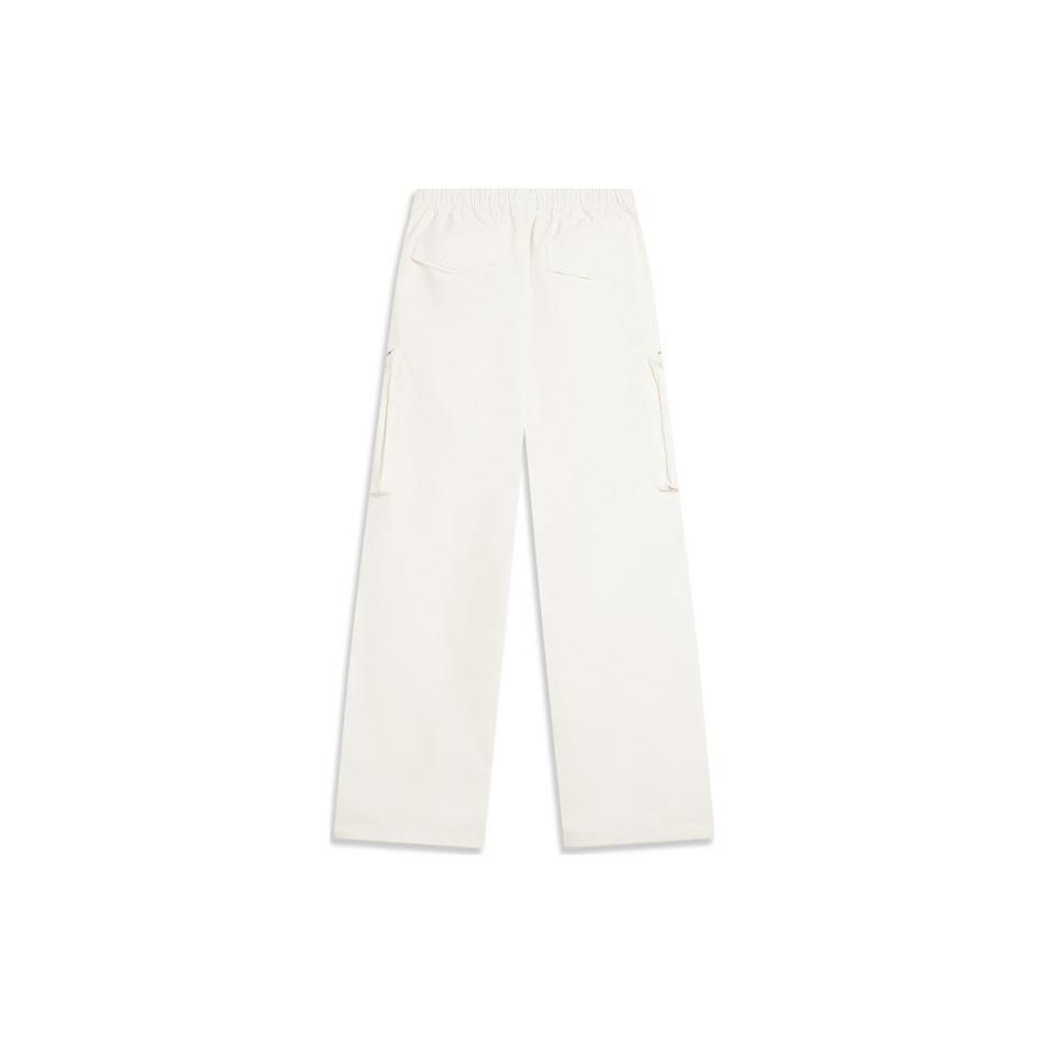 Li Ning Loose Fit Solid Color Straight Leg Multi Pocket Casual Pants Women Pants Off-White AKXT788-2