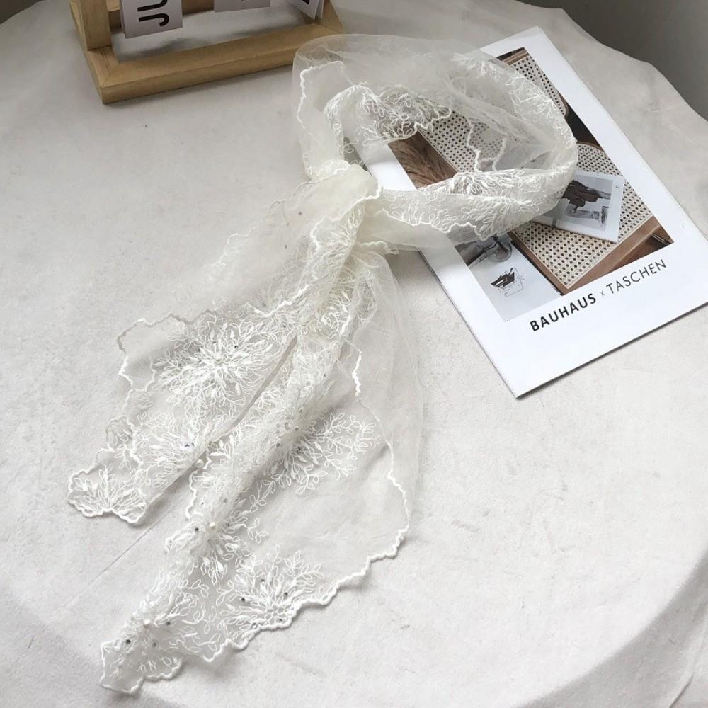 Versatile Retro Lace Scarf Elegant 130×30cm Headscarf Embroidered Flower Literary Style Shawl for Women