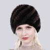 Women Winter Hand Knitted Genuine Mink Fur Hat Natural Warm Good Elasticity Fur Cap Russia Lady Quality Real Mink Fur Hats
