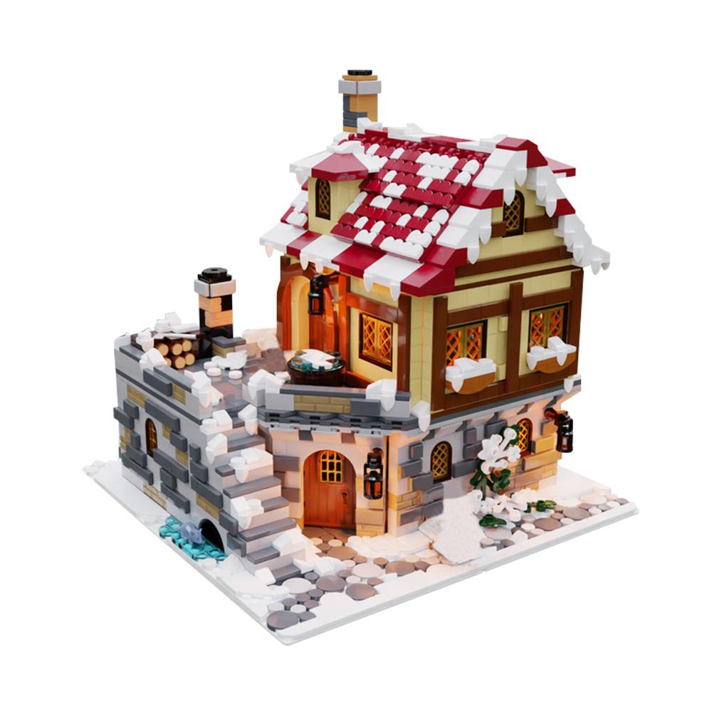 MOC The Tavern Under the Snow Building Blocks Model Medieval Winter Tavern Architecture Bricks Assembly Toys Kids Birthday Gifts