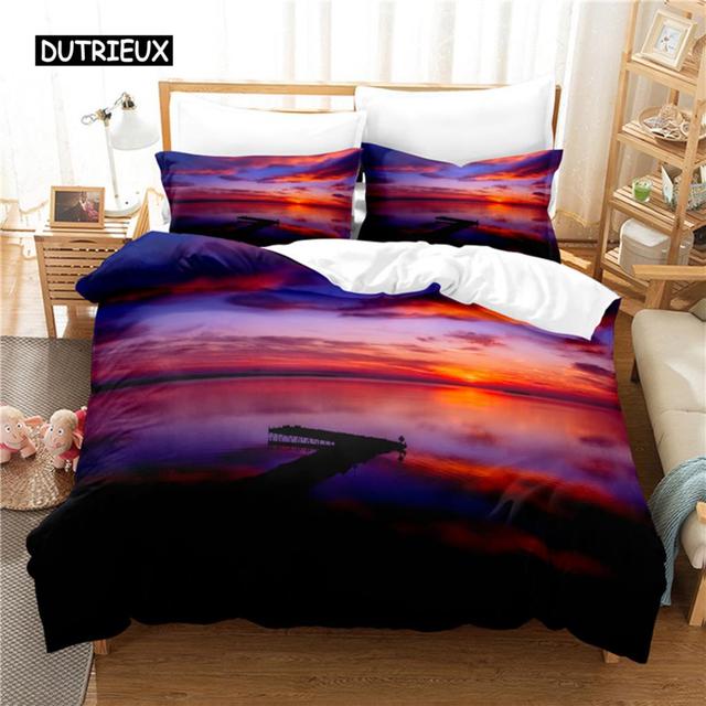 Sonnenuntergang-Bettwäsche-Set, Bettbezug-Set, 3D-Bettwäsche, Digitaldruck, Bettwäsche, Queen-Size-Bettwäsche-Set, modisches Design
