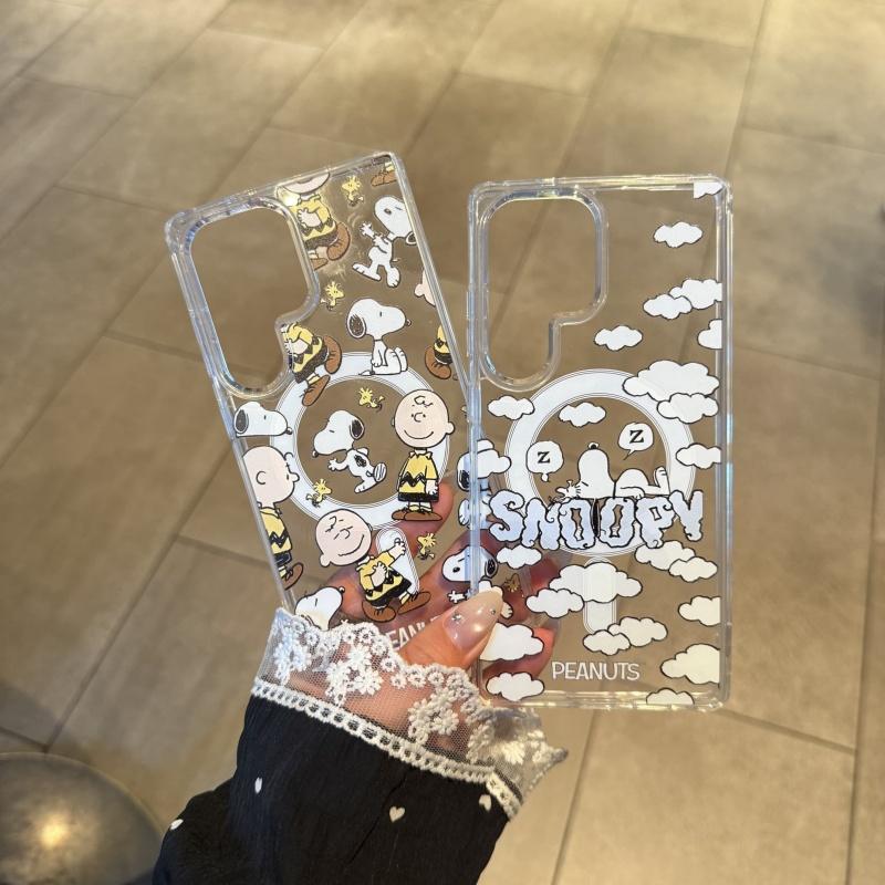 Cute Cloud Cartoon Funny Snoopy Charlie Brown Phone Case ForSamsung S22 S23 S22 S24 S25 Ultra Snoopy shockproof Magnetic Holder