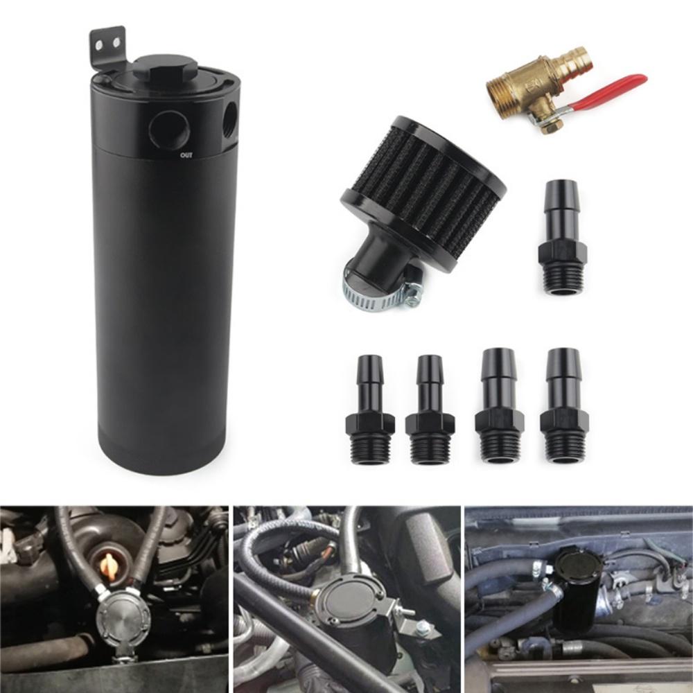 Universal Aluminum Baffled 2-port New Long Oil Catch Can Tank with Breather Filter Engine Mini Oil Separator