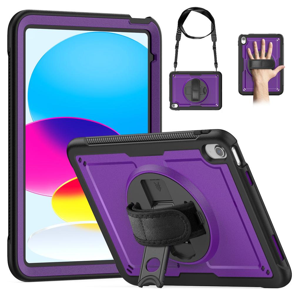For iPad (2025)/10.9 (2022) Case Kickstand PC+TPE Tablet Cover with Hand Strap and Shoulder Strap