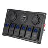 12V‑24V 6 Gang Rocker Switch Panel with Cigarette Lighter Socket 2 USB Voltmeter Display for Car Boat Truck RV