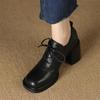 Fashion New Spring Genuine Leather Women Shoes Square Toe Women Pumps Shoes for Women High Heel Chunky Heel Shoes Zapatos Mujer Loafers