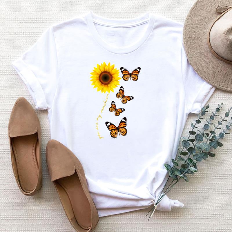 European size Clothing Women Butterfly Watercolor Trend Cute Print Short Sleeve Tee Top Fashion T Shirt Woman Female T Graphic T-shirts