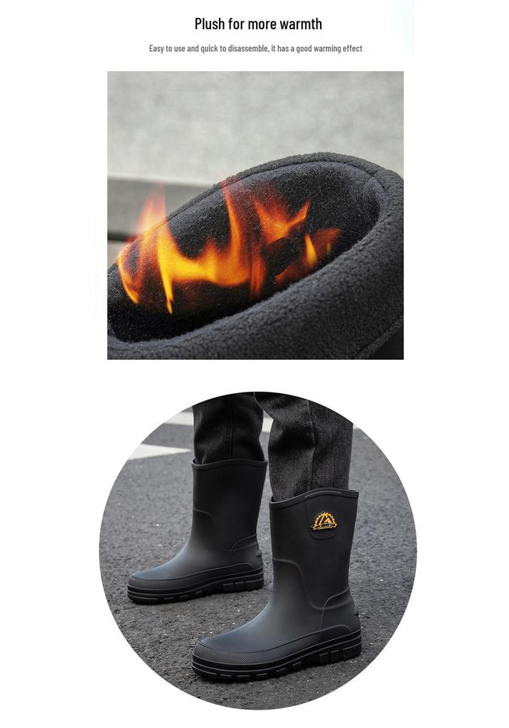 Men's Waterproof Mid-Calf Rain Boots - Non-Slip, Thickened, Pull-On, Casual Korean Style.