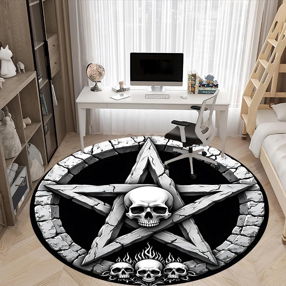 1pc Gothic Skulls Carpet for Office Non-Slip, Round Carpet, Soft & Comfortable, Carpet for Office, Lightweight Round Floor Mat