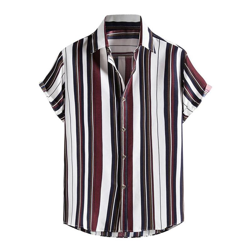 Men's 3D Printed Hawaiian Shirt Summer Tropical Stripe Leaves Short Sleeve Button Down Shirt Casual Loose Fit Beachwear