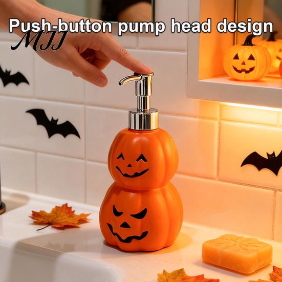 Novelty Bathroom Gift Halloween Pumpkin Soap Dispenser, Refillable Lotion Liquid Hand Bottle, Durable Plastic Dispenser Vinyl Press Type Dispensing