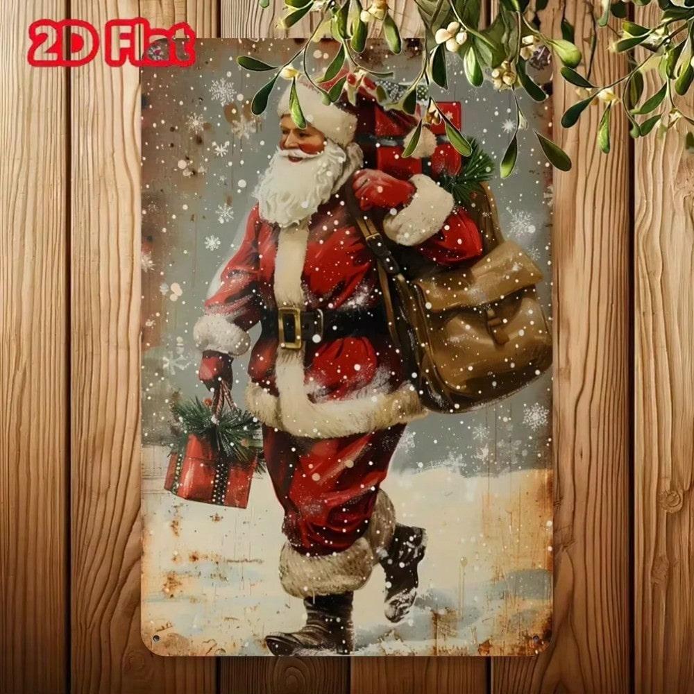 

Vintage Metal Tin Wall Sign Santa Claus Christmas Holiday Decor 8x12 Inch різнокольоровий