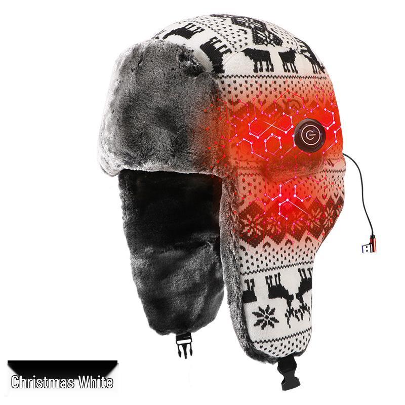 USB Rechargeable Thick Fleece Lei Feng Cycling Hat with Ear Protection - Warm Plush Cotton Christmas Hunting Hat