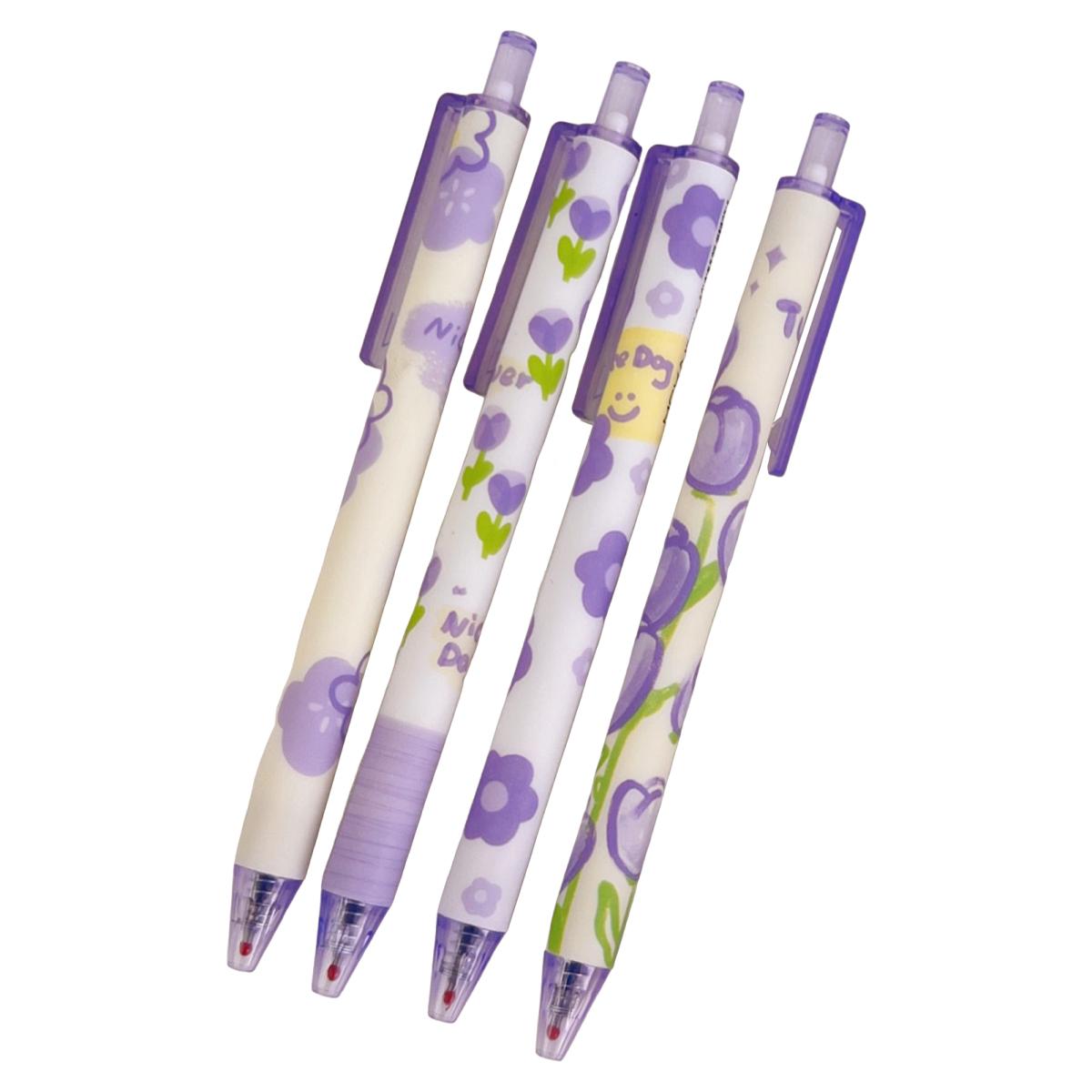 

4 шт. тестовые ручки с зажимом, удобная ручка, гладкое письмо, быстросохнущие черные чернила, наконечник 0,5 мм, мультяшные ручки для письма нажимного типа для офиса A