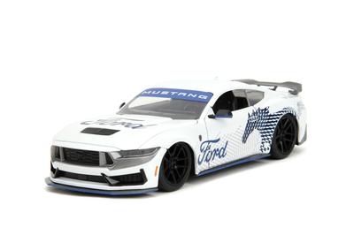 Big Time Muscle 2024 Ford Mustang GT Dark Horse Diecast Car Toys for Kids and Adults and Blue Horse 124 (White Deco)