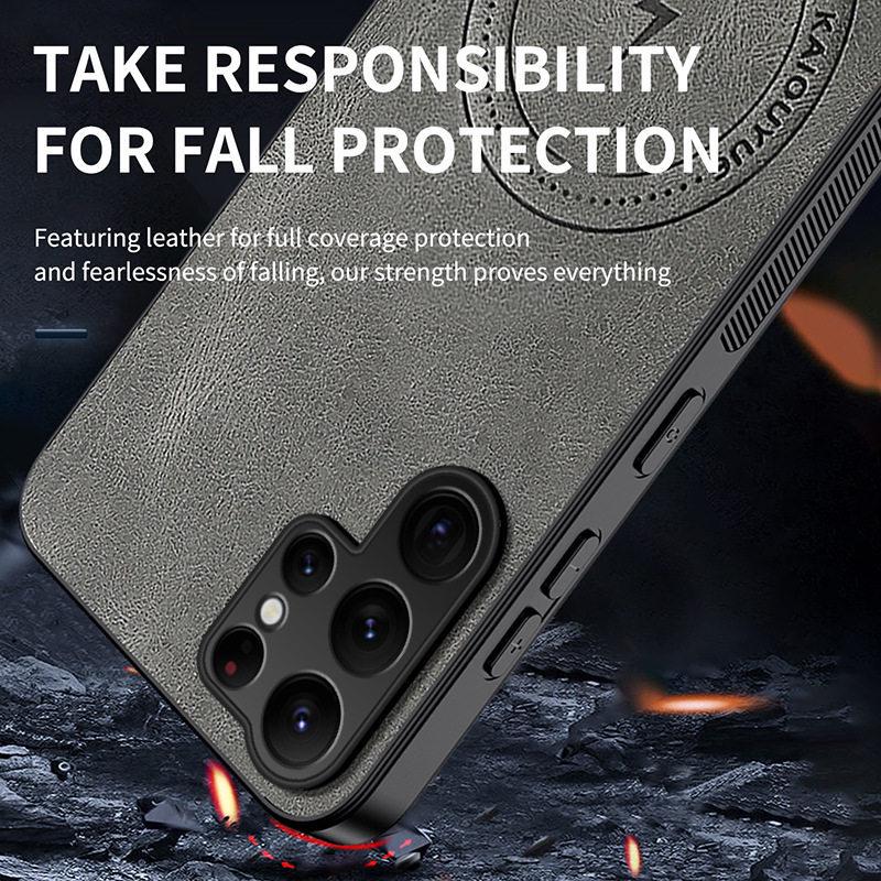 Samsung Galaxy S26/S26 Plus/S26 Ultra Nappa Leather Case with Magnetic and Full Coverage Drop Protection
