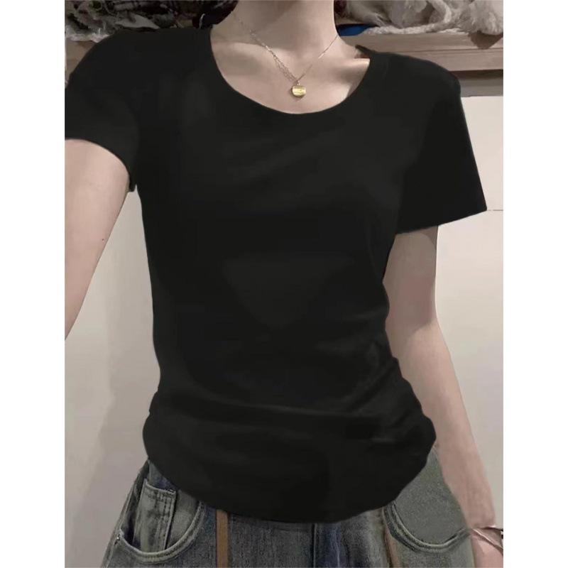 Women's Summer U-Neck Bodycon T-Shirt: American Style, Slim Fit, Short Sleeve