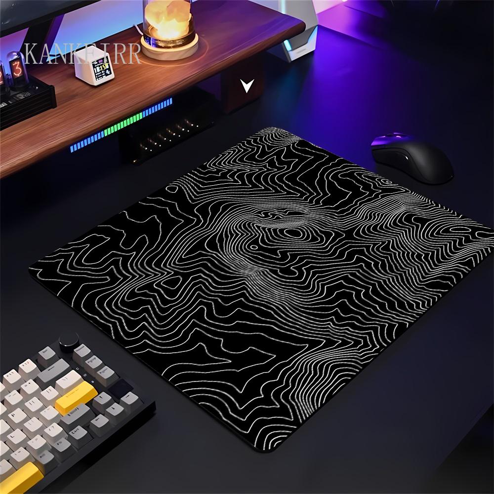 PC Small Keyboard Table Mats Mouse Pad Locking Edge Black and White Strata Liquid Mausepad Computer Mat Art Gaming Office Rug
