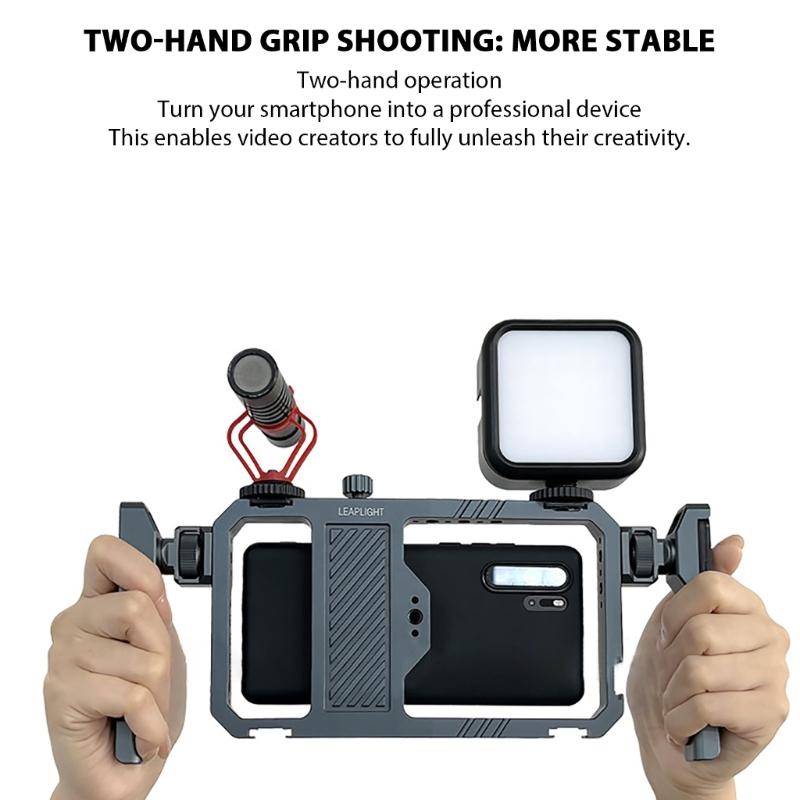 Professioneller Smartphone-Käfig Doppelgriff-Design Mehrere Kalt Schuh Halterungen 1/4 Zoll Schraubloch Universell Kompatibilität