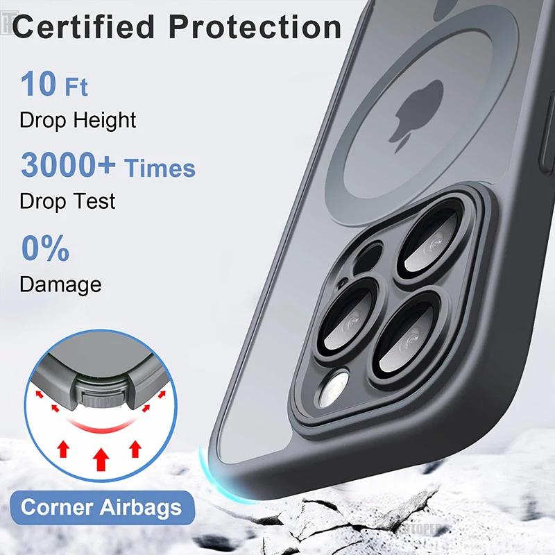 Luxury Antiskid Hard PC Matte Case For iPhone 15 14 13 12 11 Pro Max Plus  Full Lens Protect Magsafe Magnetic Translucent Cover