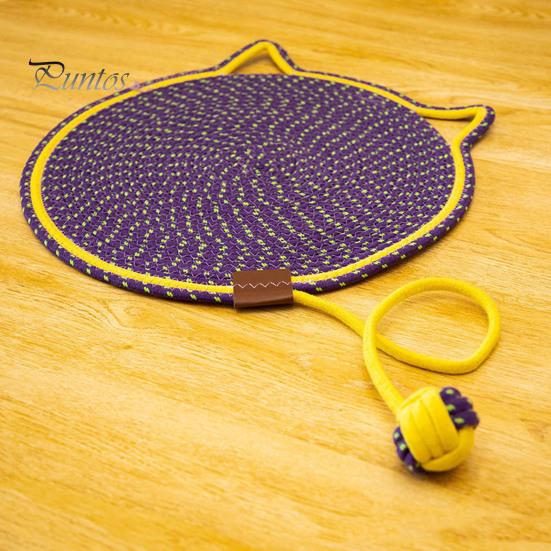Cat Scratcher Mat Natural Cotton Rope Scratching Mat Cat Ear Design Scratcher with Ball Toy Furniture Protector for Wall Couch Carpet Sofa