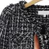 European & American Style Black and White Plaid Tweed Coat, Plus Size, Women's Autumn/Winter Collection.