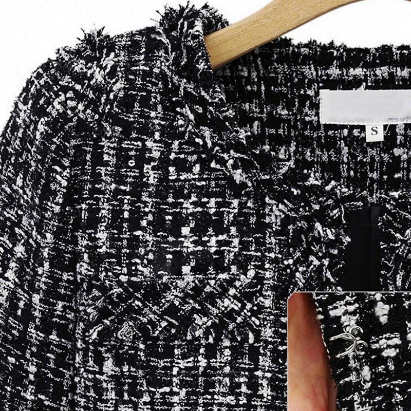 European & American Style Black and White Plaid Tweed Coat, Plus Size, Women's Autumn/Winter Collection.
