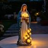 Decoración Religiosa para Exteriores Estatua de Luz de Jardín de la Santísima Madre con Flor Lámpara USB Adorno Resistente a la Intemperie Rosa Brillante Decorativa para Cristianos
