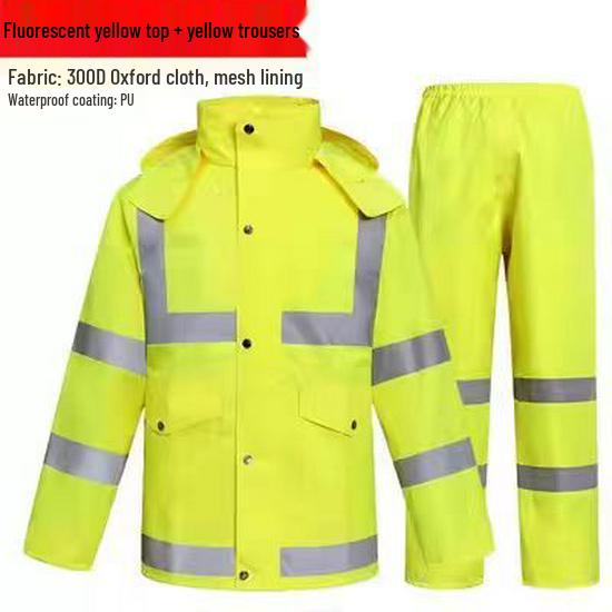 Fluorescent Reflective Raincoat and Pants Set for Traffic Safety and Rescue