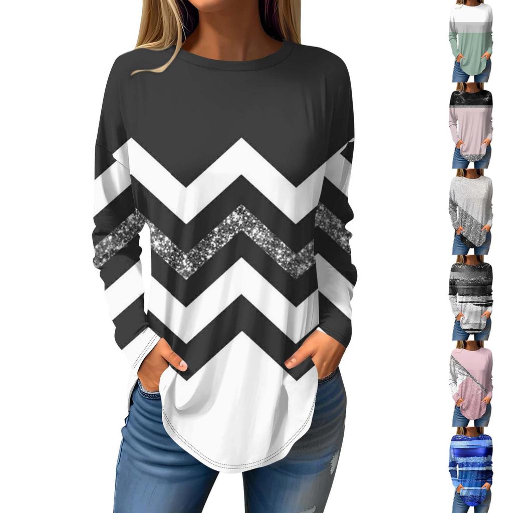 Fashion Women's Casual Long Sleeved Round Neck Printed Tops