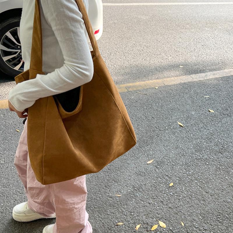 Yogodlns Suede Tote Bag for Women Autum Winter Frosted Casual Large Capacity Commuting Shoulder Bags Vintage Solid Versatile Handbags