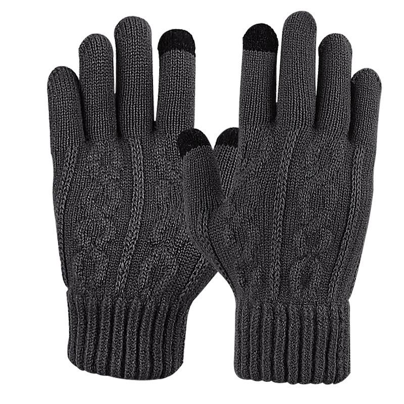 Knitted Touchscreen Five-Finger Gloves: Warm, Breathable, and Fingerless with Jacquard Texture & Fleece Lining for Autumn and Winter.