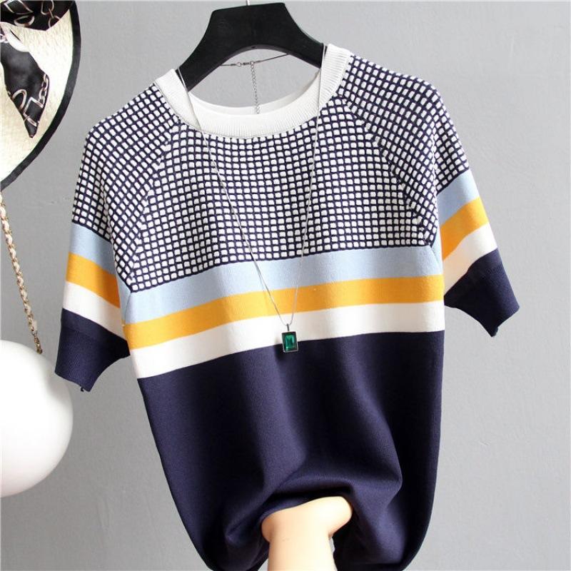 Short Sleeved T Shirt Women Summer Loose Slimming Knitted Sweater