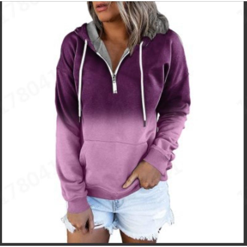 Women's Gradient Color Hoodie Half Zip Drawstring Pullover Casual Loose Fit Sweatshirt with Pocket