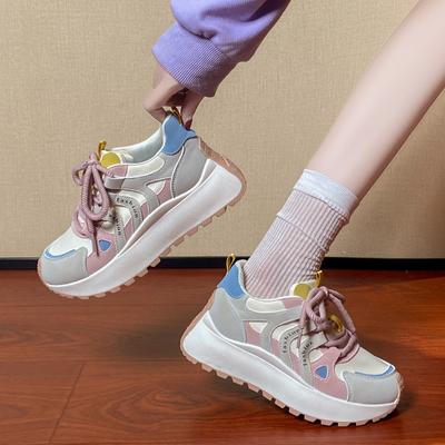 Kawaii Thick Bottom Sponge Cake Thick Bottom Women's Board Shoes New Fashion Board Shoes Light Color Ugly Big Head Sports Shoes