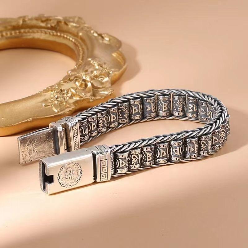 Passepartout sechs-Zeichen-Mantra-Armband Herren Ins Nischendesign Handgefertigt Kreativ Retro Silber Leichter Luxus Armband Damen
