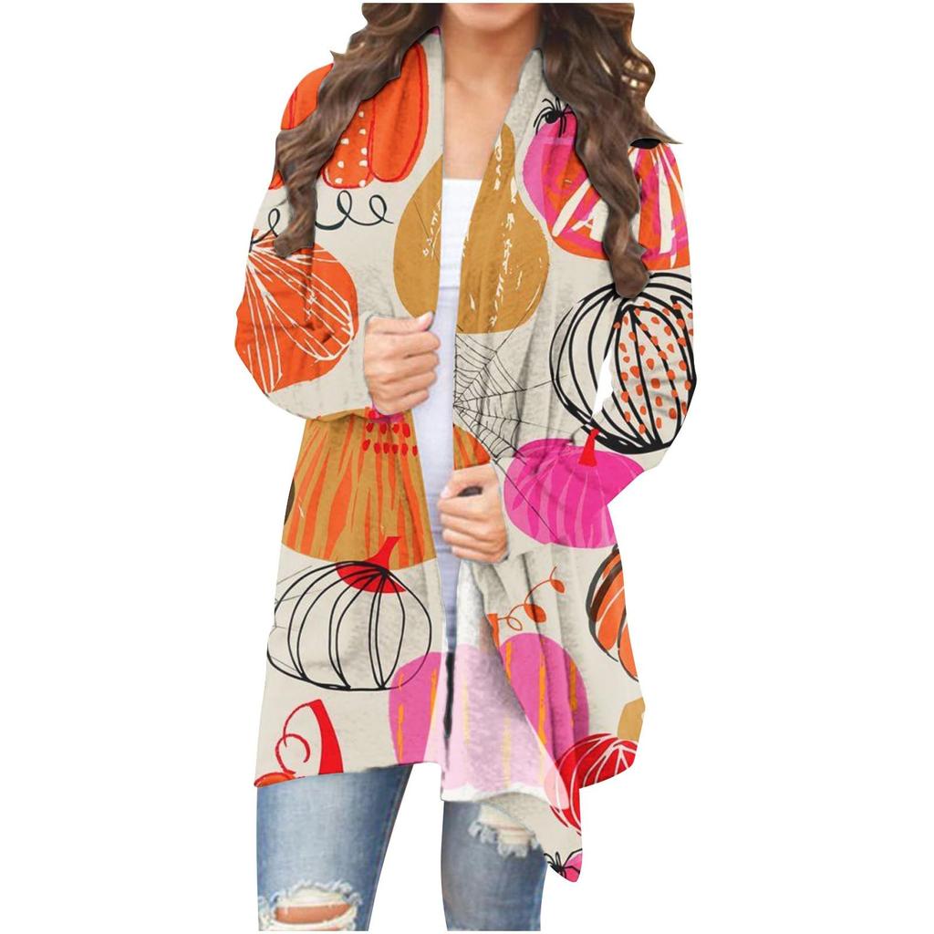 Chaqueta tipo cárdigan de manga larga con estampado de Halloween informal a la moda para mujer