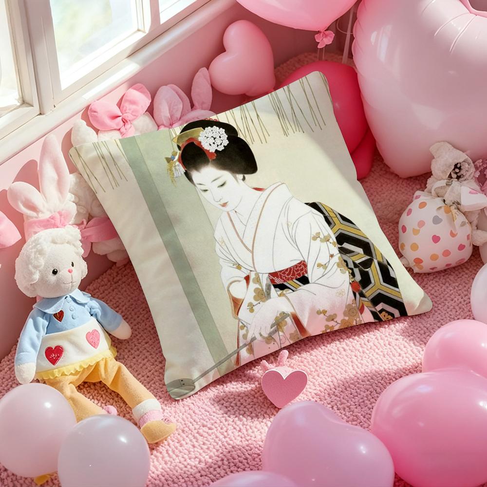 Japanese Lady Classic Cushion Cover Pattern Printed Pillowcase for Living Room Sofa Cushion Cover & Bedroom Decor